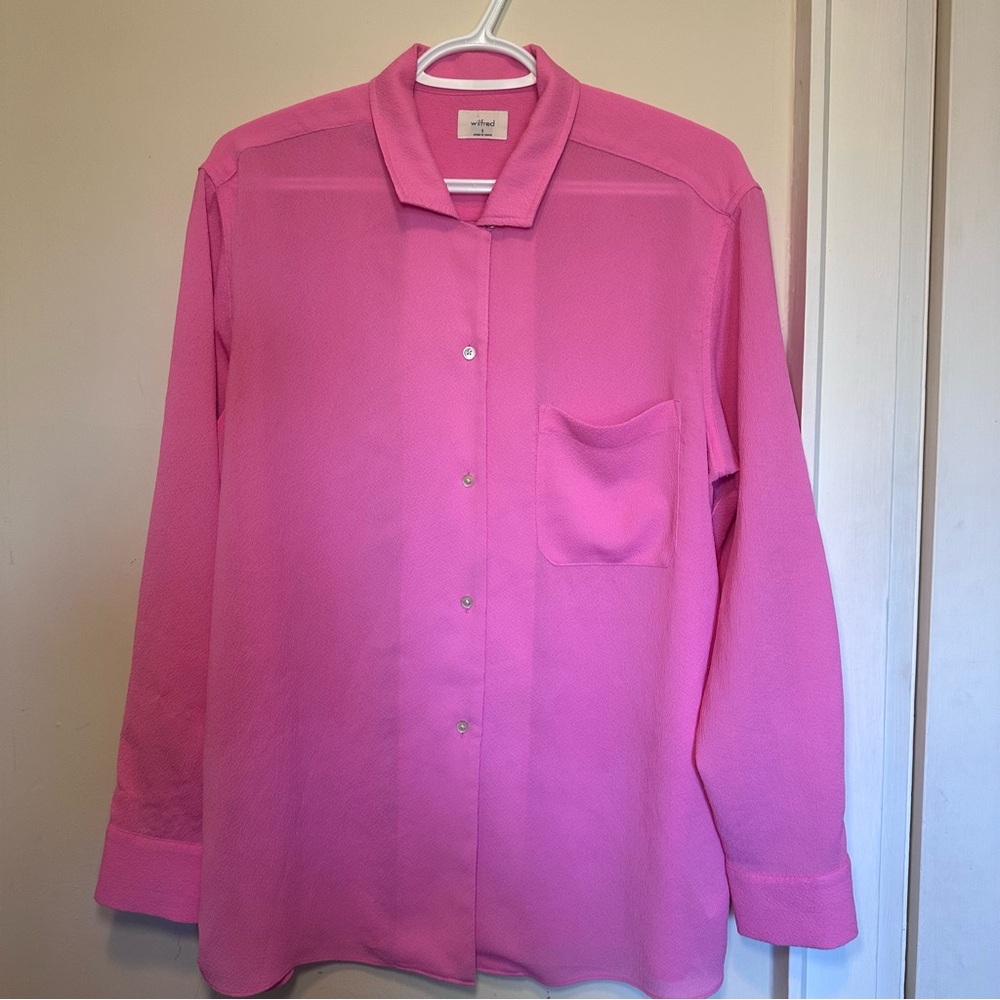 Wilfred Pink Crepe Relaxed Oversized Button Down Collared Shirt, Corporate Girl
